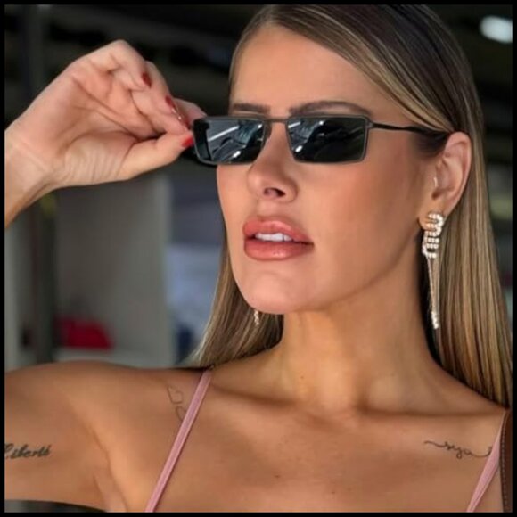 Retro Narrow Rectangle Sunglasses Y2K Minimal Chic UV400 Protection main image 7
